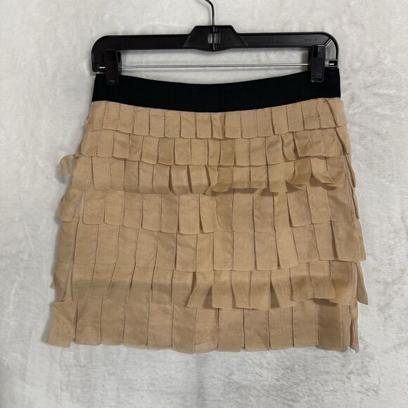 J.Crew Collection Tiered Silk‎ Brique Mini Skirt Size 4 Black Tan Whimsy Preppy - Picture 11 of 15